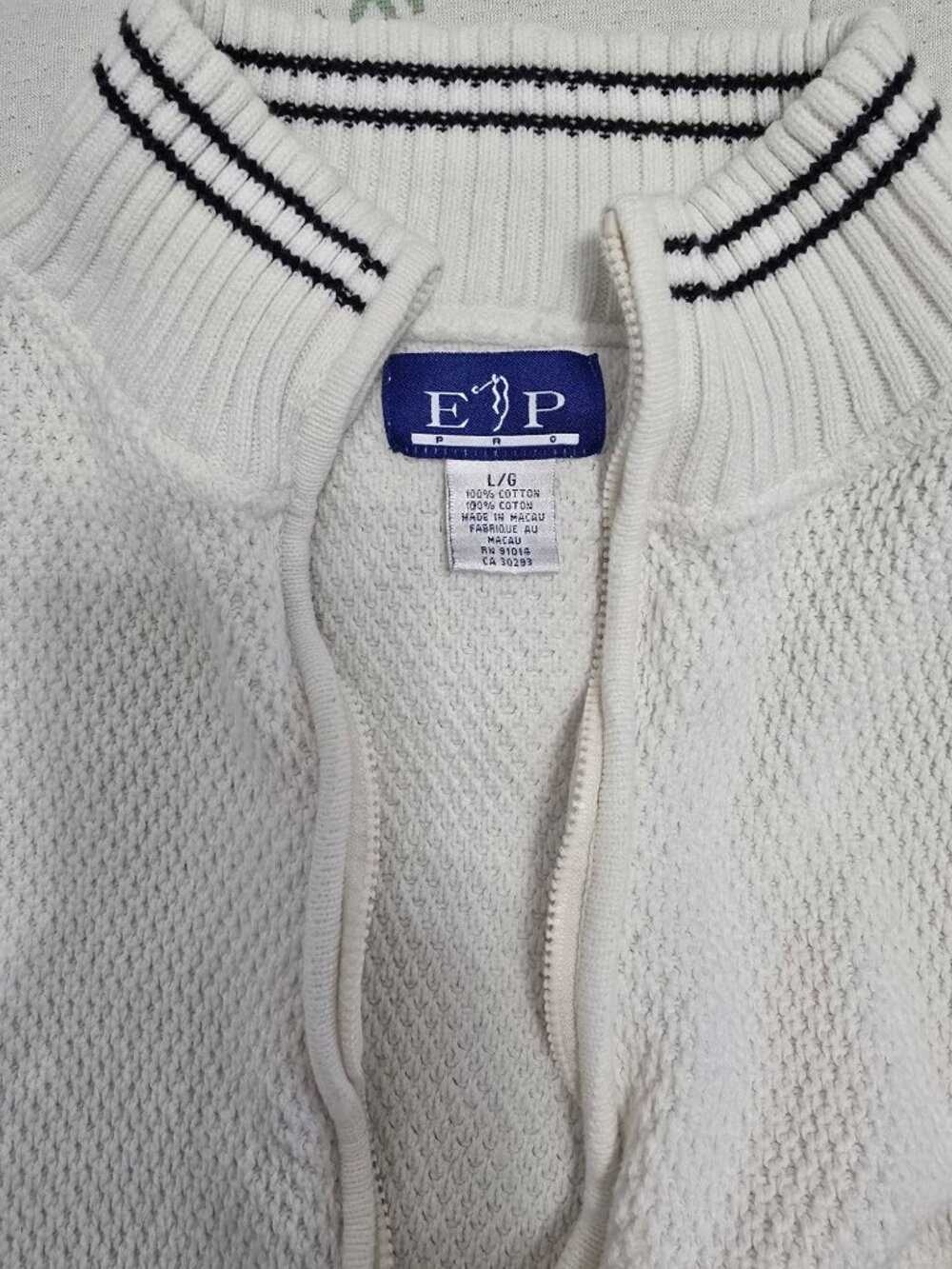 E.P Pro Golf Women's Large White & Black Full-Zip Cotton Sweater READ - Picture 6 of 8